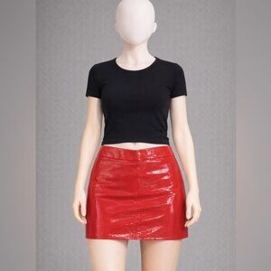 Missguided + Glossy Red Mini Skirt